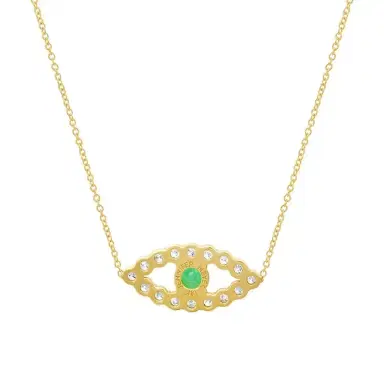 Jennifer Meyer Medium Diamond Open Evil Eye Necklace with Emerald Center | Thumbnail 2
