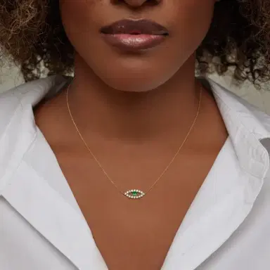 Jennifer Meyer Medium Diamond Open Evil Eye Necklace with Emerald Center | Thumbnail 4