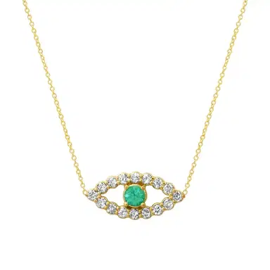 Jennifer Meyer Medium Diamond Open Evil Eye Necklace with Emerald Center | Thumbnail 1