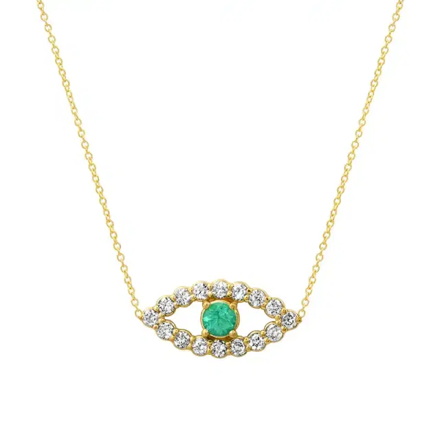 Jennifer Meyer Medium Diamond Open Evil Eye Necklace with Emerald Center