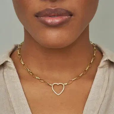 Jennifer Meyer Medium Edith Link Necklace with Diamond Open Heart Accent | Thumbnail 3 Jennifer Meyer Medium Edith Link Necklace with Diamond Open Heart Accent | Thumbnail 3