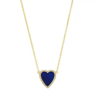 Jennifer Meyer Mini Lapis Inlay Heart Necklace with Diamonds | Thumbnail 1 Jennifer Meyer Mini Lapis Inlay Heart Necklace with Diamonds | Thumbnail 1