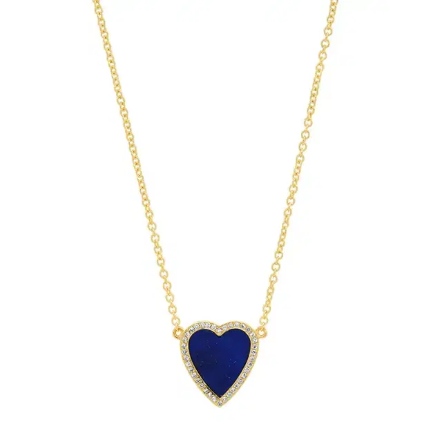 Jennifer Meyer Mini Lapis Inlay Heart Necklace with Diamonds