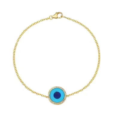 Jennifer Meyer Mini Turquoise Inlay Evil Eye Bracelet with Diamonds | Thumbnail 1 Jennifer Meyer Mini Turquoise Inlay Evil Eye Bracelet with Diamonds | Thumbnail 1