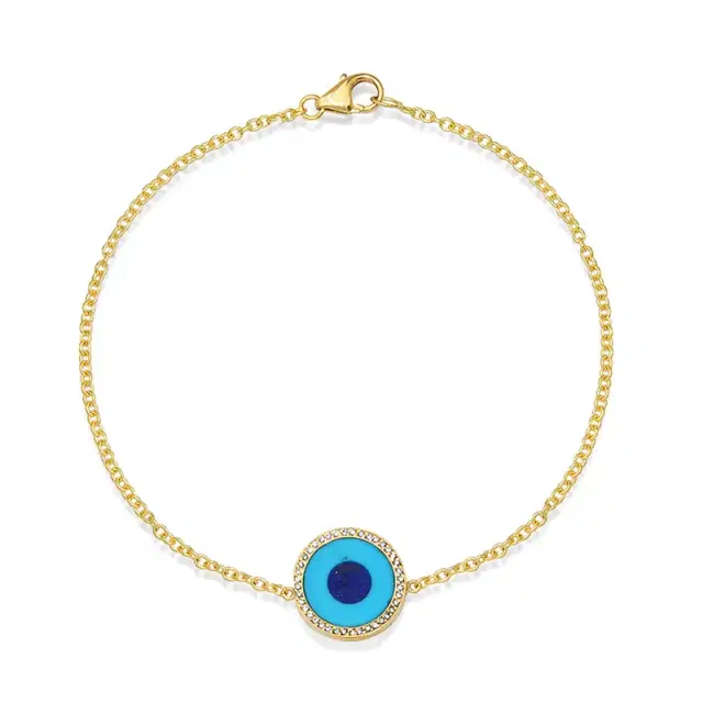 Jennifer Meyer Mini Turquoise Inlay Evil Eye Bracelet with Diamonds
