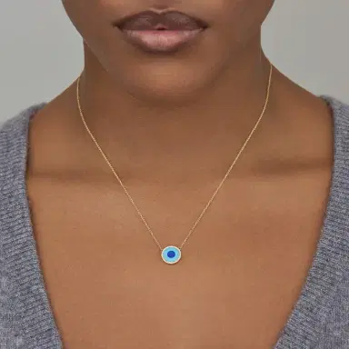 Jennifer Meyer Mini Turquoise Inlay Evil Eye Necklace with Diamonds | Thumbnail 4 Jennifer Meyer Mini Turquoise Inlay Evil Eye Necklace with Diamonds | Thumbnail 4