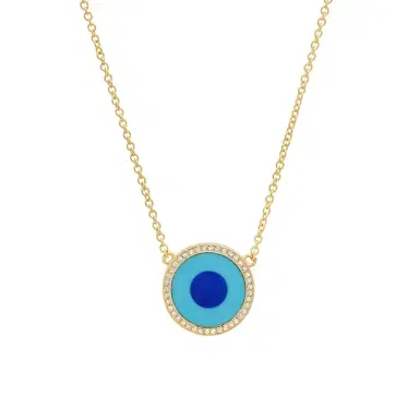 Jennifer Meyer Mini Turquoise Inlay Evil Eye Necklace with Diamonds | Thumbnail 1 Jennifer Meyer Mini Turquoise Inlay Evil Eye Necklace with Diamonds | Thumbnail 1