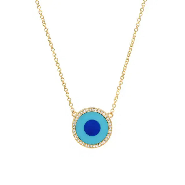 Jennifer Meyer Mini Turquoise Inlay Evil Eye Necklace with Diamonds