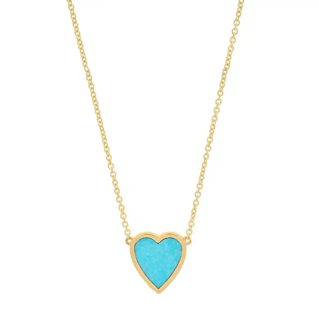 Jennifer Meyer Mini Turquoise Inlay Heart Necklace