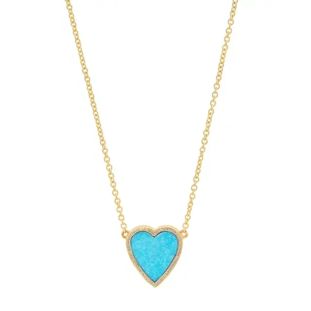 Jennifer Meyer Mini Turquoise Inlay Heart Necklace with Diamonds