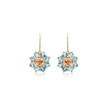 Jennifer Meyer Petite Statement Aquamarine Flower Drop Earrings with Morganite Center | Thumbnail 1