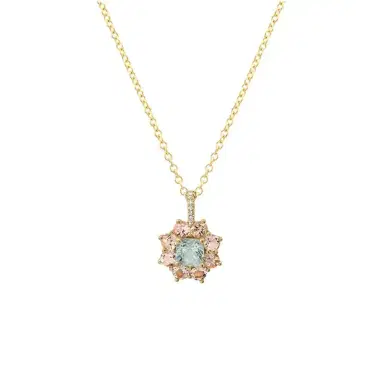 Jennifer Meyer Petite Statement Morganite Flower Pendant Necklace with Aquamarine Center | Thumbnail 1