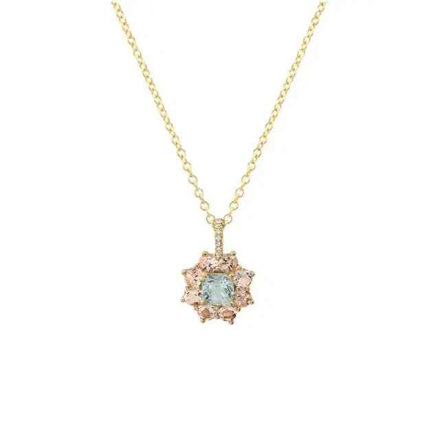 Jennifer Meyer Petite Statement Morganite Flower Pendant Necklace with Aquamarine Center