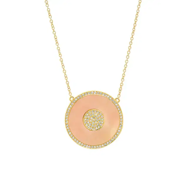 Pink Opal and Diamond Inlay Evil Eye Necklace