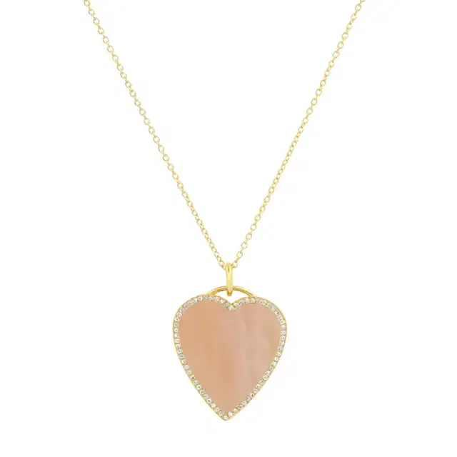 Jennifer Meyer Pink Opal Inlay Heart Necklace with Diamonds