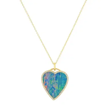 Jennifer Meyer Red Boulder Opal Inlay Heart Necklace with Diamonds | Thumbnail 1 Jennifer Meyer Red Boulder Opal Inlay Heart Necklace with Diamonds | Thumbnail 1