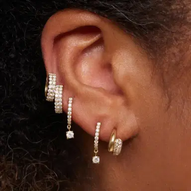 Jennifer Meyer Small Diamond Huggies with 4-Prong Set Diamond Drop | Thumbnail 5