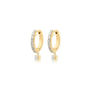 Jennifer Meyer Small Diamond Huggies with 4-Prong Set Diamond Drop | Thumbnail 1