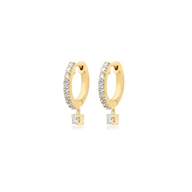 Small Diamond Huggies with 4-Prong Set Diamond Drop