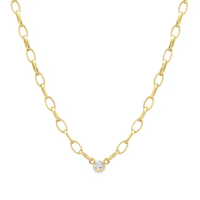 Jennifer Meyer Small Edith Link Necklace with Single Diamond Bezel Accent