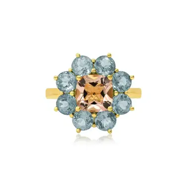 Jennifer Meyer Statement Aquamarine Flower Ring with Morganite Center | Thumbnail 2 Jennifer Meyer Statement Aquamarine Flower Ring with Morganite Center | Thumbnail 2