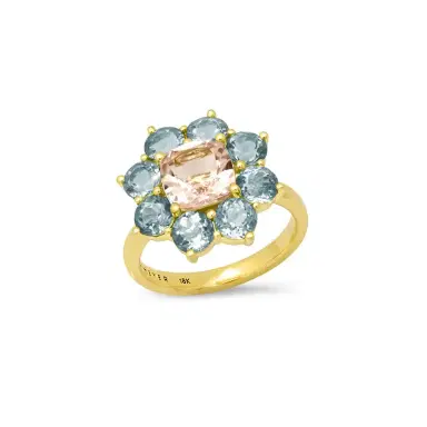Jennifer Meyer Statement Aquamarine Flower Ring with Morganite Center | Thumbnail 1 Jennifer Meyer Statement Aquamarine Flower Ring with Morganite Center | Thumbnail 1