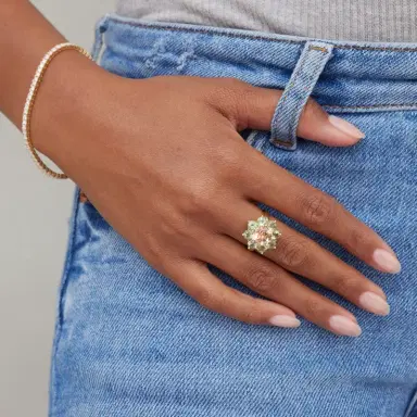 Jennifer Meyer Statement Mint Tourmaline Flower Ring With Morganite Center | Thumbnail 5