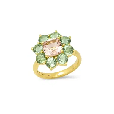 Jennifer Meyer Statement Mint Tourmaline Flower Ring With Morganite Center | Thumbnail 1