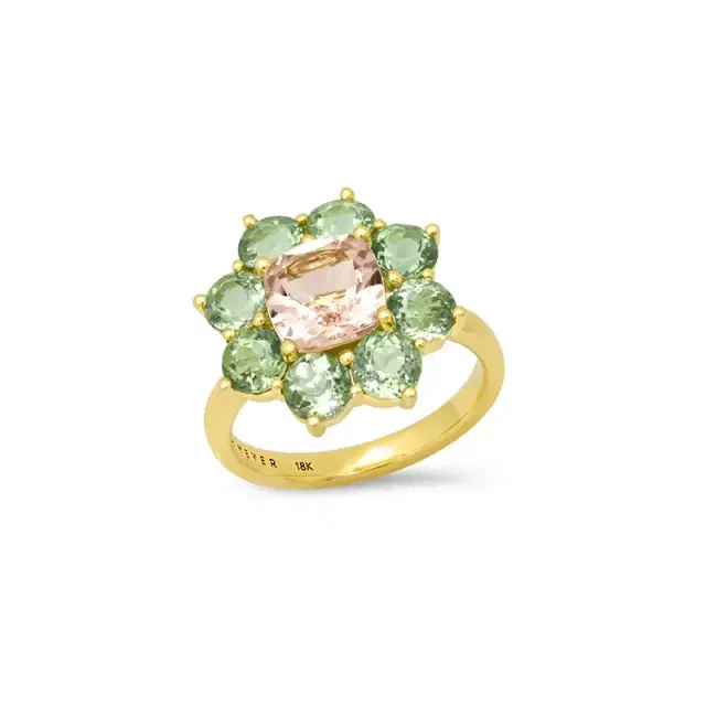 Jennifer Meyer Statement Mint Tourmaline Flower Ring With Morganite Center