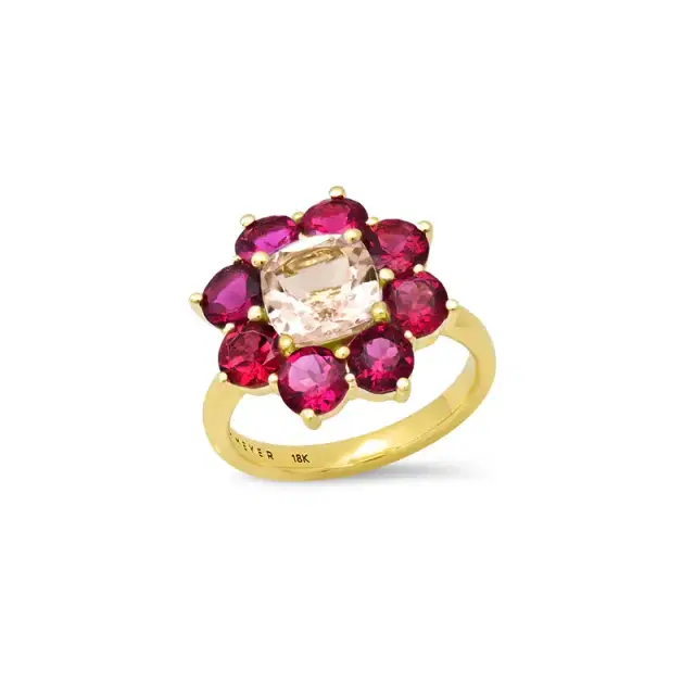 Jennifer Meyer Statement Rubellite Flower Ring with Morganite Center