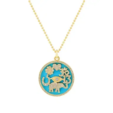Jennifer Meyer Turquoise Inlay and Diamond Pave Good Luck Necklace | Thumbnail 1