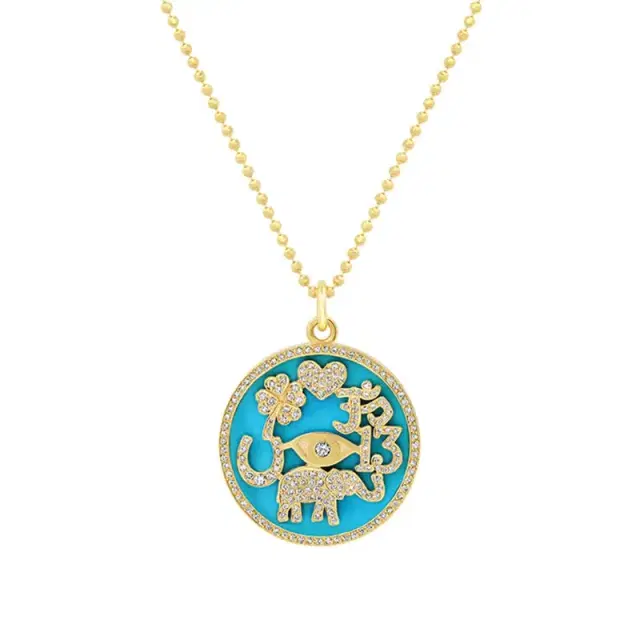 Turquoise Inlay and Diamond Pave Good Luck Necklace