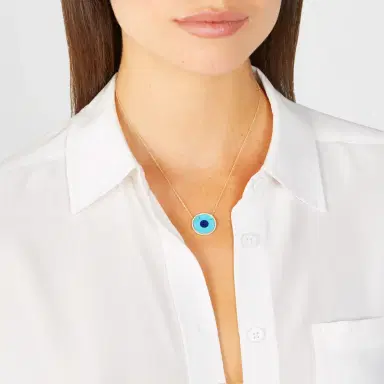 Jennifer Meyer Turquoise Inlay Evil Eye Necklace with Diamonds | Thumbnail 3