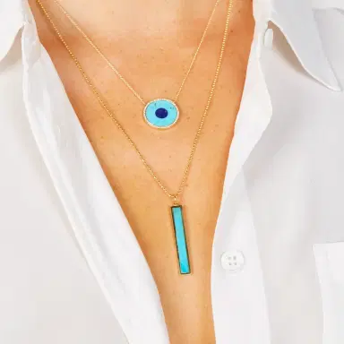 Jennifer Meyer Turquoise Inlay Evil Eye Necklace with Diamonds | Thumbnail 4