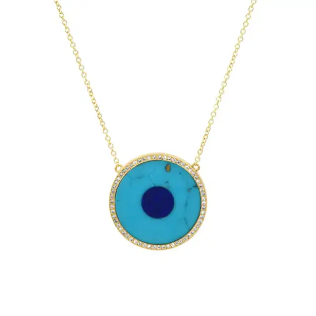 Jennifer Meyer Turquoise Inlay Evil Eye Necklace with Diamonds
