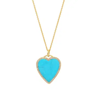 Jennifer Meyer Turquoise Inlay Heart Necklace with Diamonds | Thumbnail 3