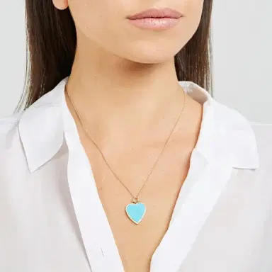 Jennifer Meyer Turquoise Inlay Heart Necklace with Diamonds | Thumbnail 5