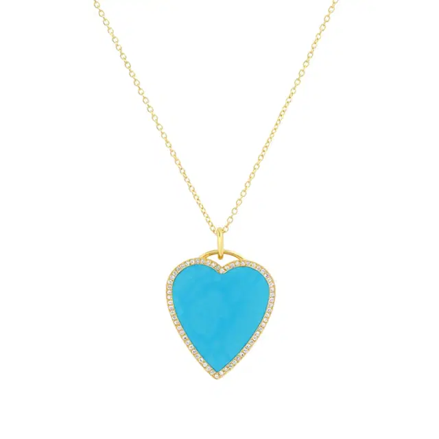 Jennifer Meyer Turquoise Inlay Heart Necklace with Diamonds