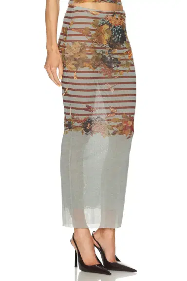 Jean Paul Gaultier Mesh Printed Marinière Grape Long Skirt | Thumbnail 2