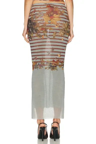 Jean Paul Gaultier Mesh Printed Marinière Grape Long Skirt | Thumbnail 4