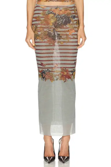 Jean Paul Gaultier Mesh Printed Marinière Grape Long Skirt | Thumbnail 1