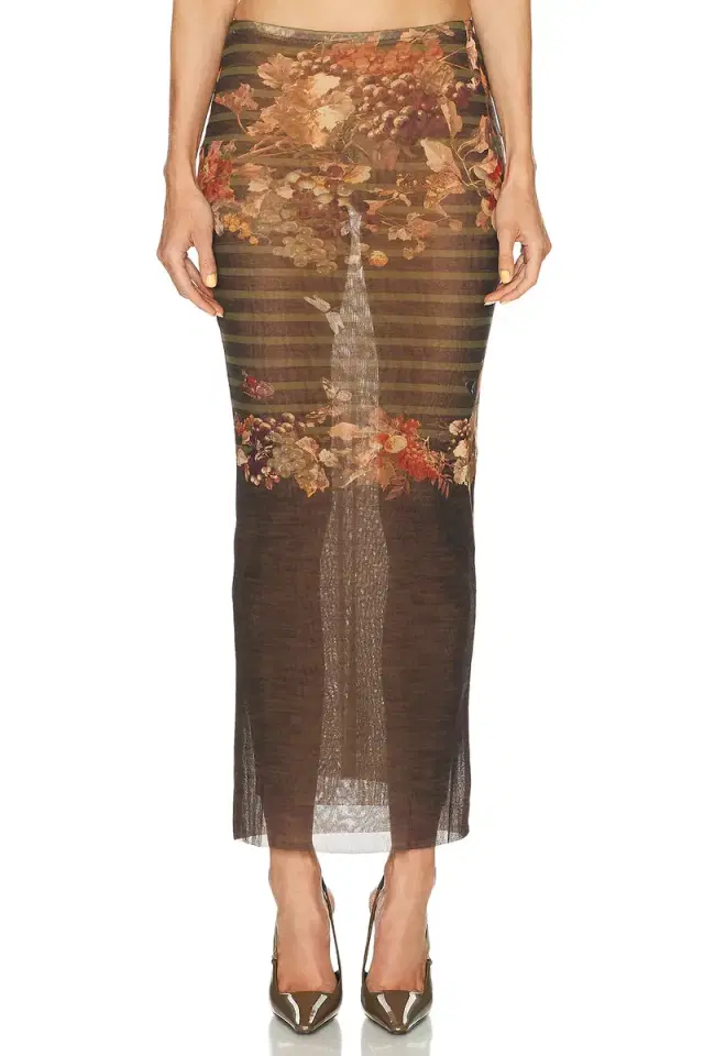 Jean Paul Gaultier Mesh Printed Marinière Grape Long Skirt
