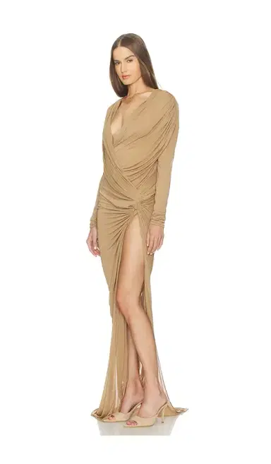 Atlein Draped Long Sleeves High Slit Dress | Thumbnail 2
