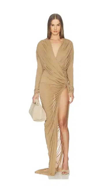 Atlein Draped Long Sleeves High Slit Dress | Thumbnail 1