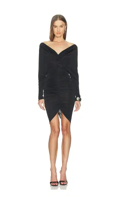 Atlein V Neck Ruched Short Dress | Thumbnail 1 Atlein V Neck Ruched Short Dress | Thumbnail 1