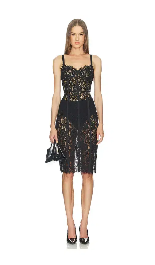 L'AGENCE Jennifer Lace Bustier Midi Dress
