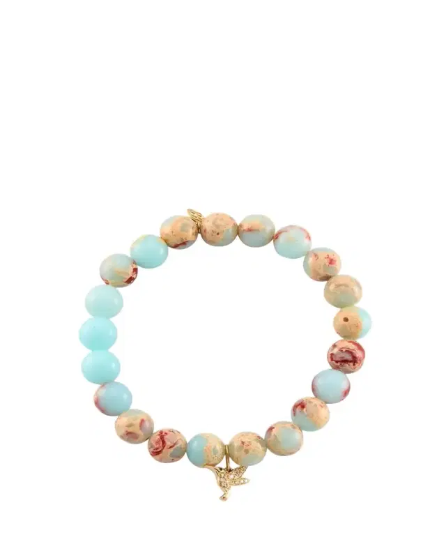 Sydney Evan 14K Gold & Diamond Hummingbird Charm on Jasper Beaded Bracelet