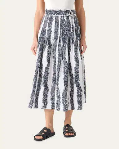 Akris punto Scribble Pleated Cotton Poplin Midi Skirt With Belt | Thumbnail 2 Akris punto Scribble Pleated Cotton Poplin Midi Skirt With Belt | Thumbnail 2