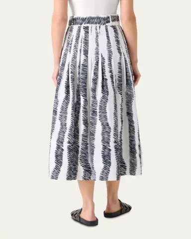 Akris punto Scribble Pleated Cotton Poplin Midi Skirt With Belt | Thumbnail 3 Akris punto Scribble Pleated Cotton Poplin Midi Skirt With Belt | Thumbnail 3