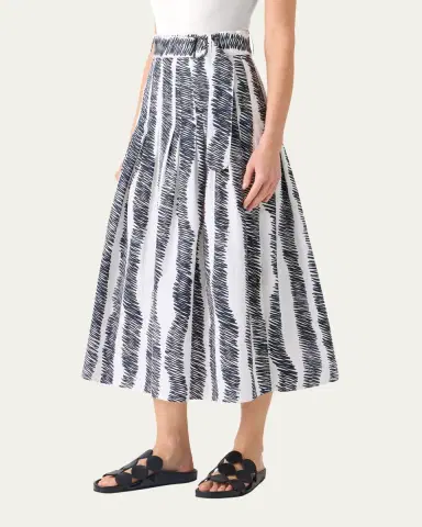 Akris punto Scribble Pleated Cotton Poplin Midi Skirt With Belt | Thumbnail 4 Akris punto Scribble Pleated Cotton Poplin Midi Skirt With Belt | Thumbnail 4